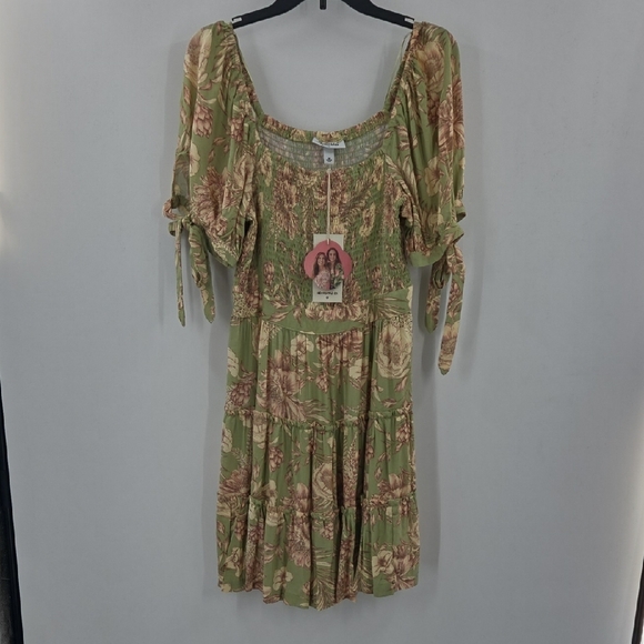 Aguabendita Green and Brown Floral Midi Dress With Pockets NWT - Picture 1 of 16